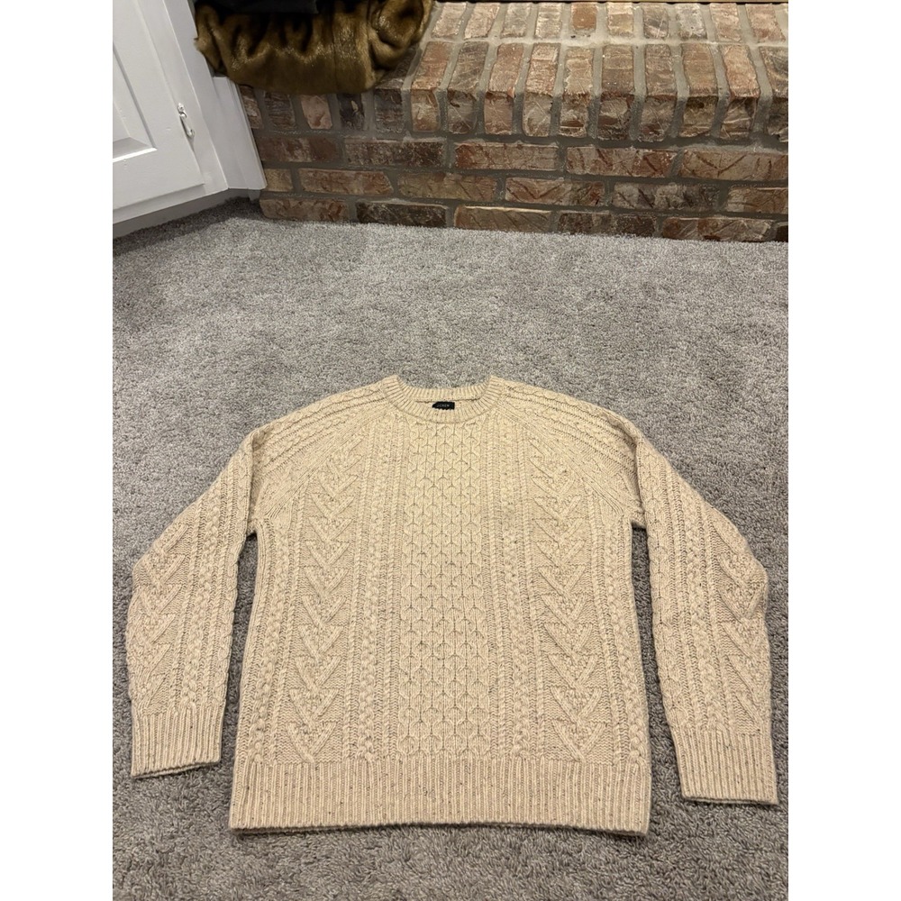 J Crew Sweater Rugged Merino Cable Knit Fisherman Men Medium Wool Blend Pullover